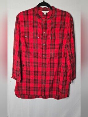 L.L. Bean Signature Women's 12 Red/Black Plaid Button-Up Shirt